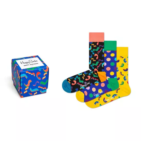 Sada 3ks - Barevné vzorované ponožky Happy Birthday Gift Box