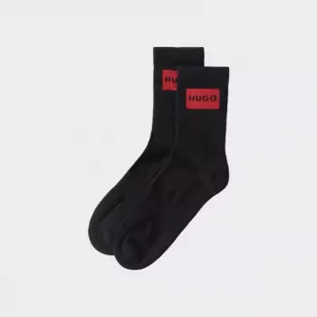 Two Pair Pack Of Ribbed Short Socks With Logo Label