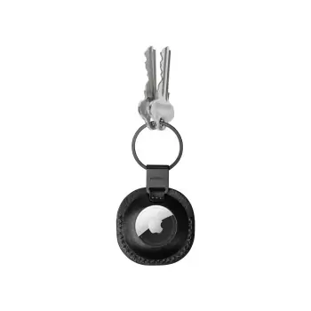 Kožený držák pro Airtag s kroužkem na klíče – Black