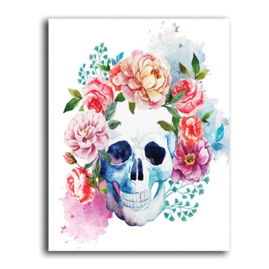 Obraz na plátně – lebka s květy