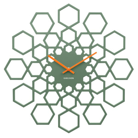 Nástěnné hodiny Sunshine Hexagon – zelené