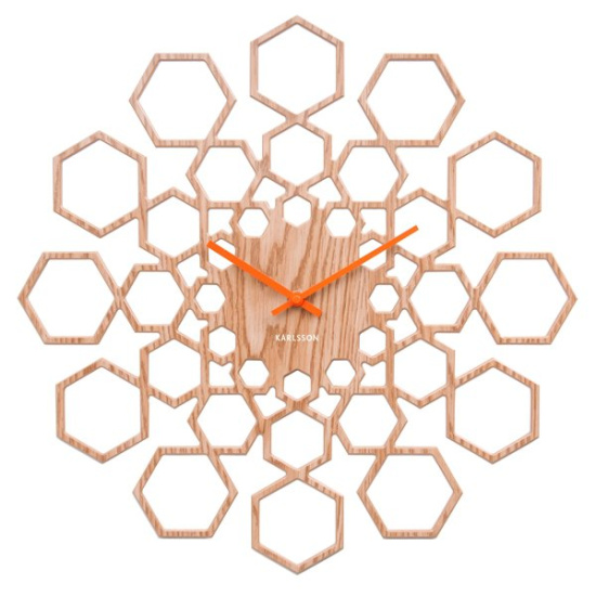 Nástěnné hodiny Sunshine Hexagon – svetlé dřevo