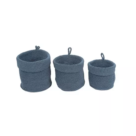 Sada 3 pletených košíčků – modrý