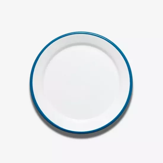 Velký smaltovaný talíř s modrou obrubou