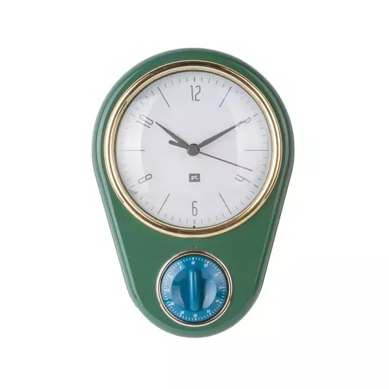 Nástěnné hodiny s kuchyňským časovačem – tmavě zelené