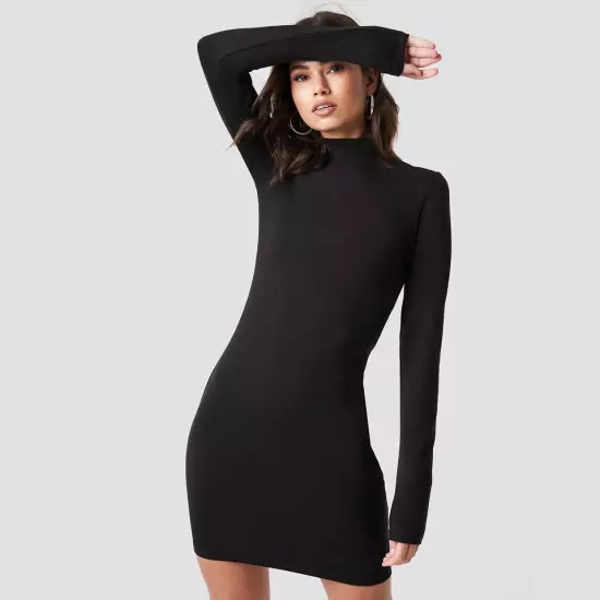 Černé bodycon šaty Nicki × NA-KD Basic s dlouhým rukávem