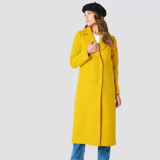 Žlutý vlněný dvouřadý kabát