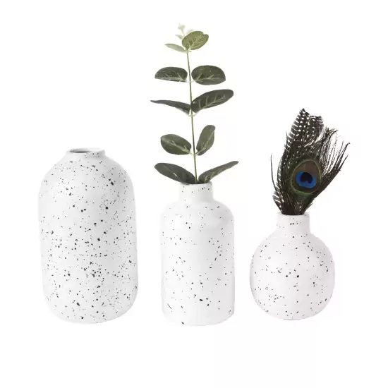 Sada tří bílých keramických váz Dotted