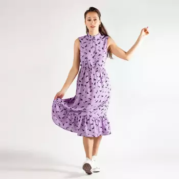 Fialové květované midi šaty Pcbabylon
