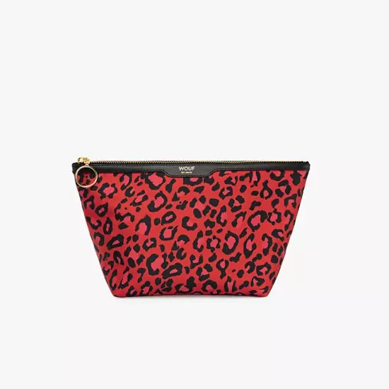 Saténová kosmetická taška Red Leopard Beauty