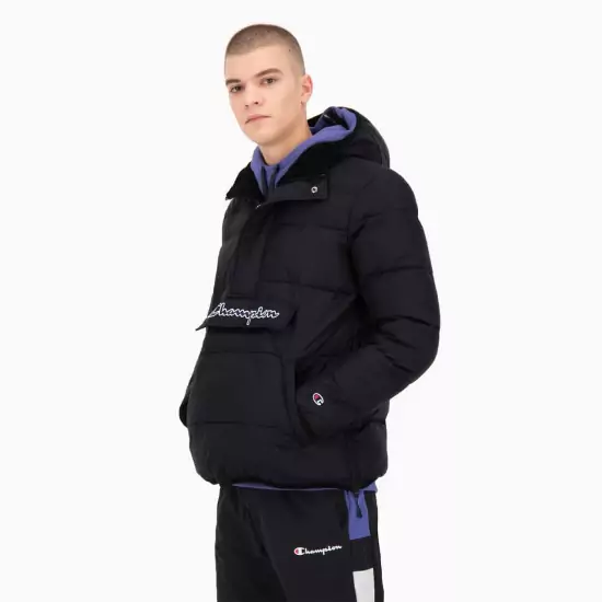 Černá bunda Half Zip-Up Colour Block Hooded Puffer Jacket