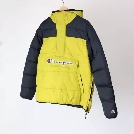 Žlutá bunda Half Zip-Up Colour Block Hooded Puffer Jacket