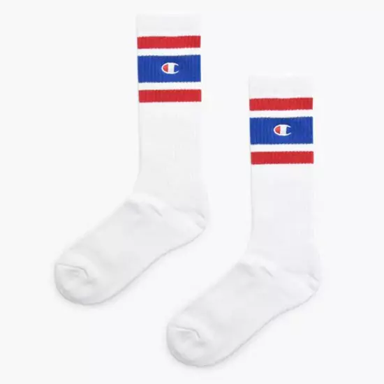 Bílé ponožky Stripe Ribbed Crew Socks