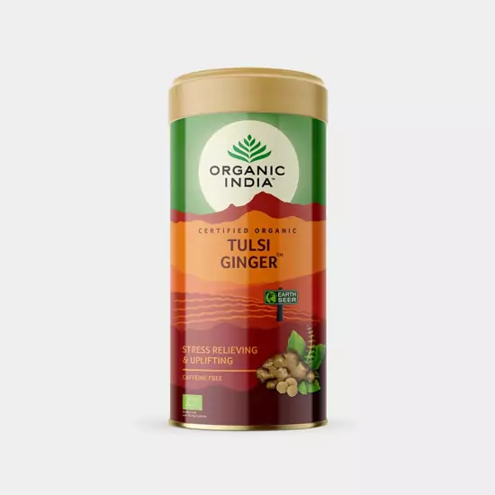 Bio čajová směs Tulsi Ginger, plech – Organic India
