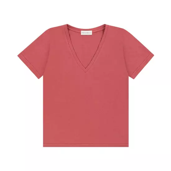 Růžové tričko COCO s výstřihem do V
