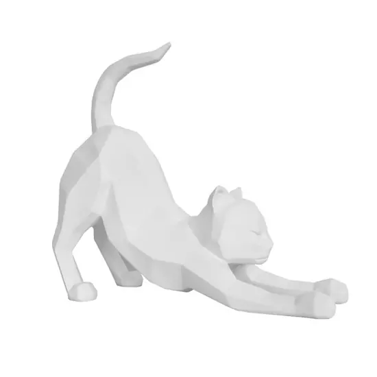 Designová bílá soška Origami Stretching Cat