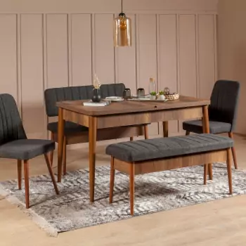 Jídelní stůl, židle a lavice Stella – sada 5 ks